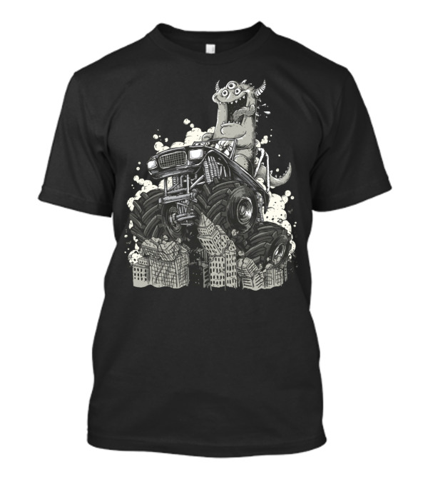 Monster Truck City Smash With Horned Creature T-Shirt