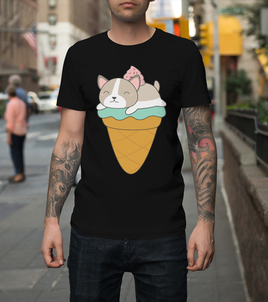 Kawaii Puppy Dog Ice Cream Cone Delight T-Shirt