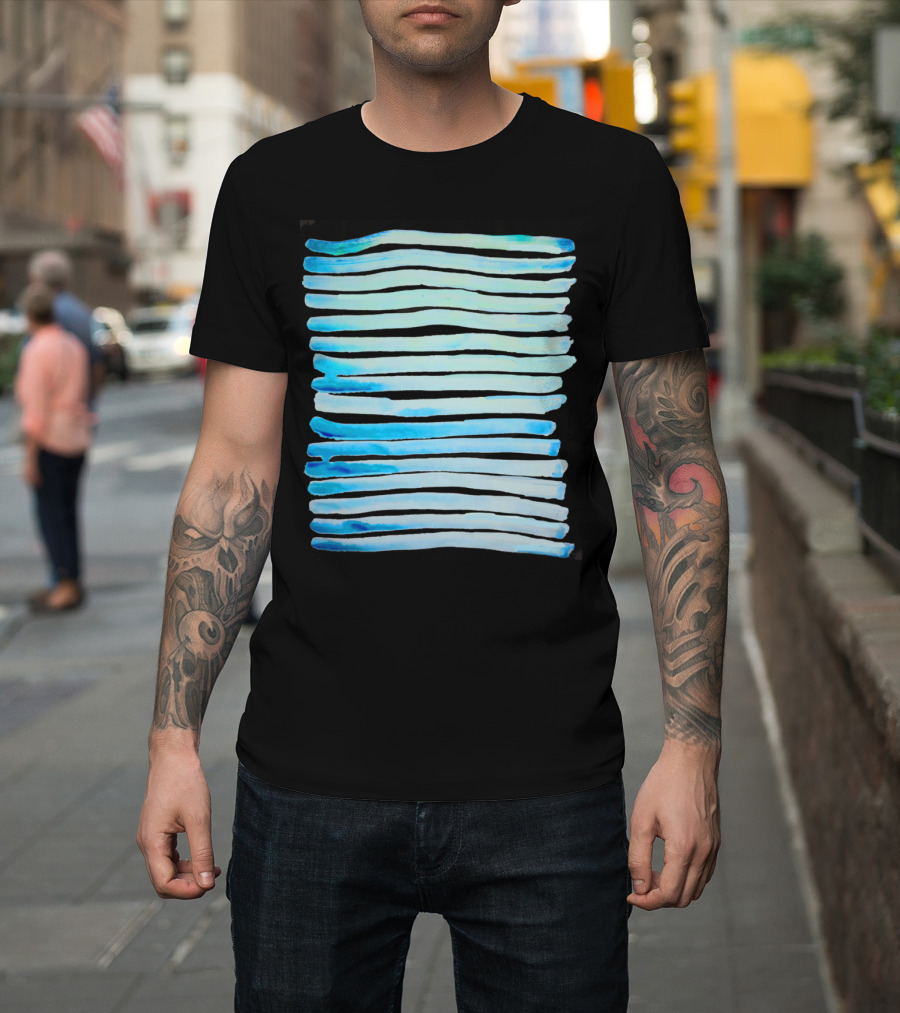 New Year Blue Water Lines Abstract Wave Stripes T-Shirt