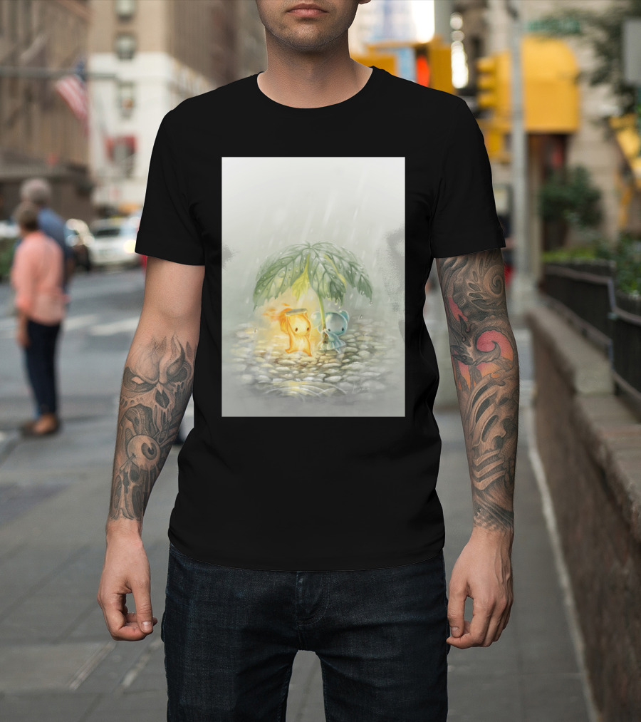 Cover From The Rain Art Print Cute Creatures Under Leaf Umbrella T-Shirt
