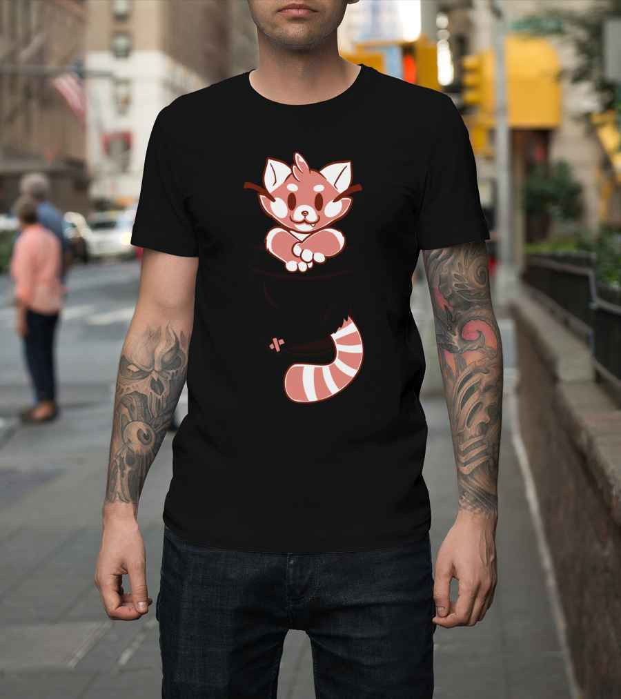 Red Panda Peeking from Pocket T-Shirt