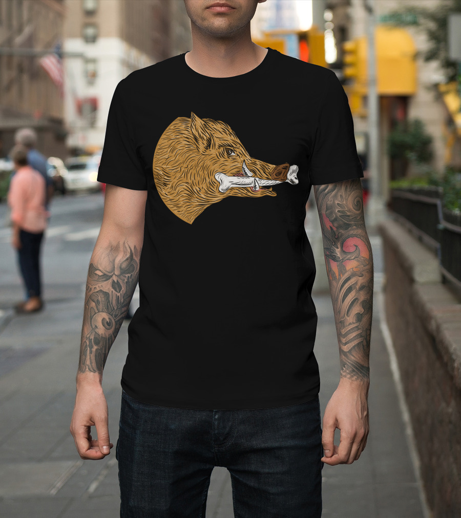 Wild Boar Razorback with Bone In Mouth T-Shirt