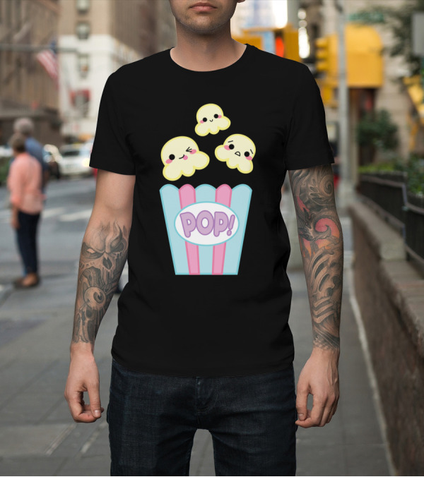 Shirt: POP Cute Kawaii Popcorn Characters on Pastel Box T-Shirt POP Cute Kawaii Popcorn Characters on Pastel Box T-Shirt