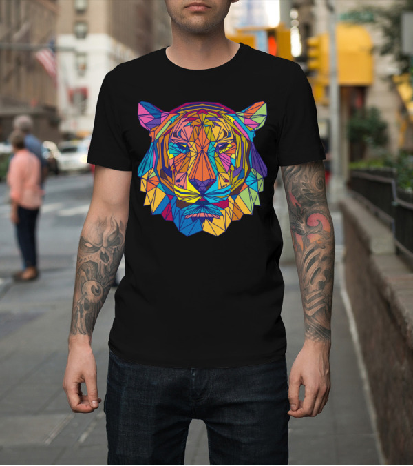Shirt: Tigran Geometric Multicolor Tiger Face T-Shirt Tigran Geometric Multicolor Tiger Face T-Shirt