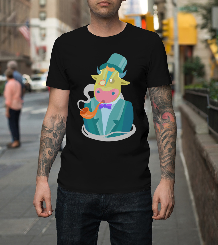 Mr Cow Smoking Pipe Gentleman T-Shirt