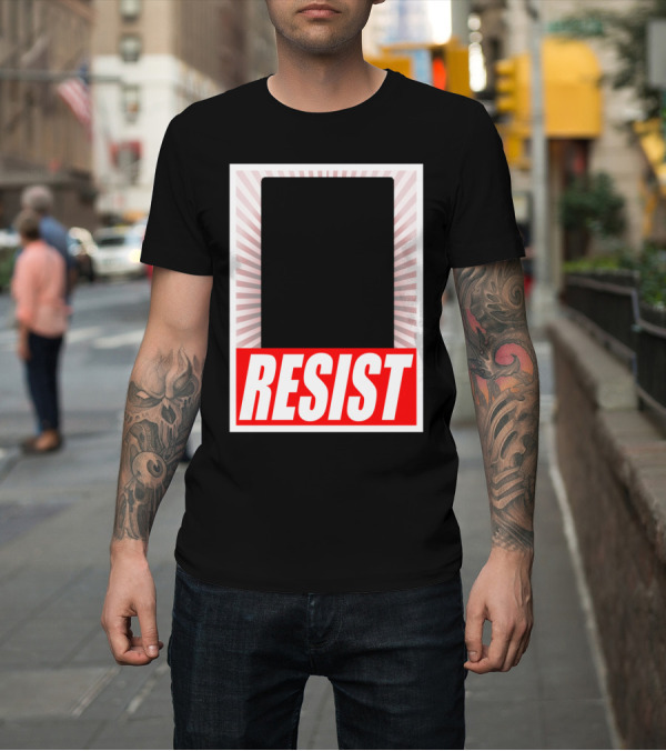 Shirt: RESIST Red and White Bold Text with Sunburst Border T-Shirt RESIST Red and White Bold Text with Sunburst Border T-Shirt