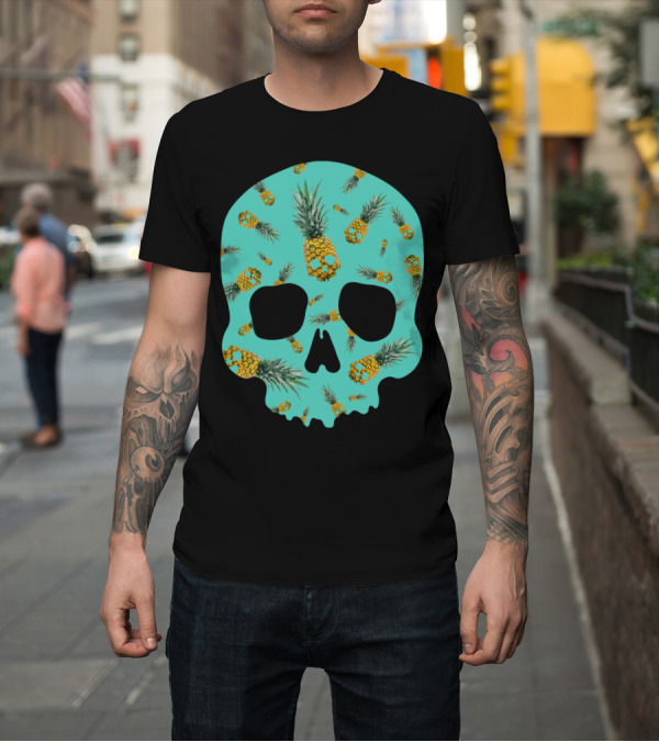Shirt: Skull Pineapple Pattern on Teal Background T-Shirt Skull Pineapple Pattern on Teal Background T-Shirt