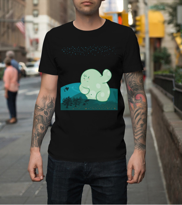 Shirt: Revenge of the Forest Spirit Under Starry Sky with Mysterious Green Creature and Night Forest Scene T-Shirt Revenge of the Forest Spirit Under Starry Sky with Mysterious Green Creature and Night Forest Scene T-Shirt