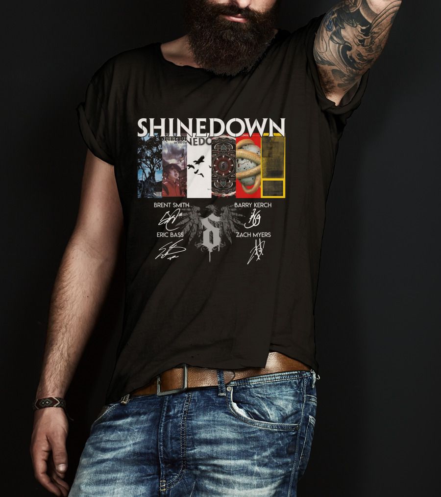 Shinedown Album Covers Brent Smith Barry Kerch Eric Bass Zach Myers Signatures T-Shirt