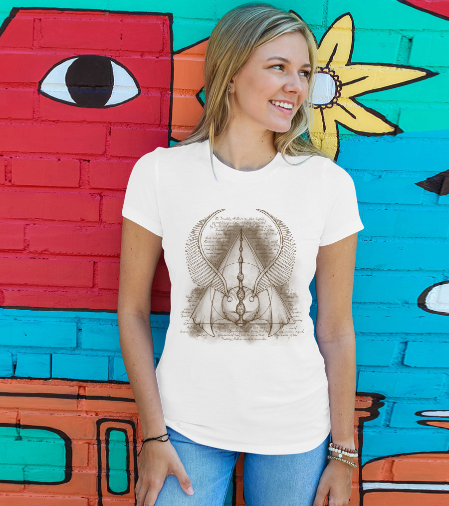 The Deathly Hallows Winged Triangular Design With Ancient Texts T-Shirt