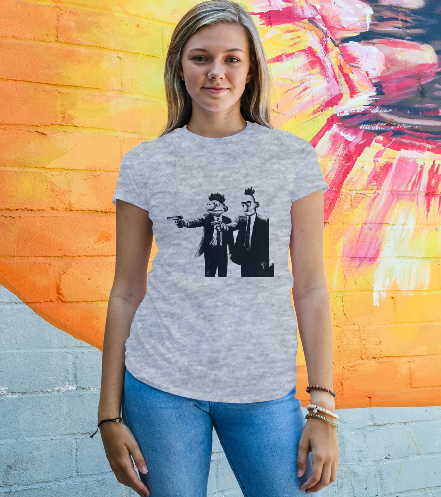 Pulp Fiction Style Characters On Yellow T-Shirt