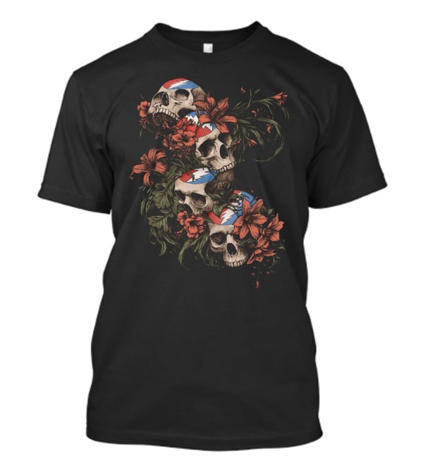 Skull And Floral Grateful Dead Lightning Roses T-Shirt
