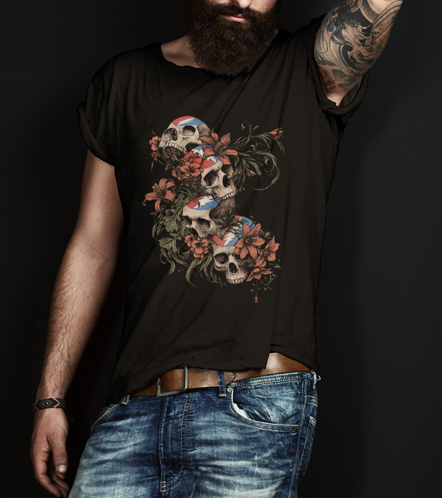 Skull And Floral Grateful Dead Lightning Roses T-Shirt