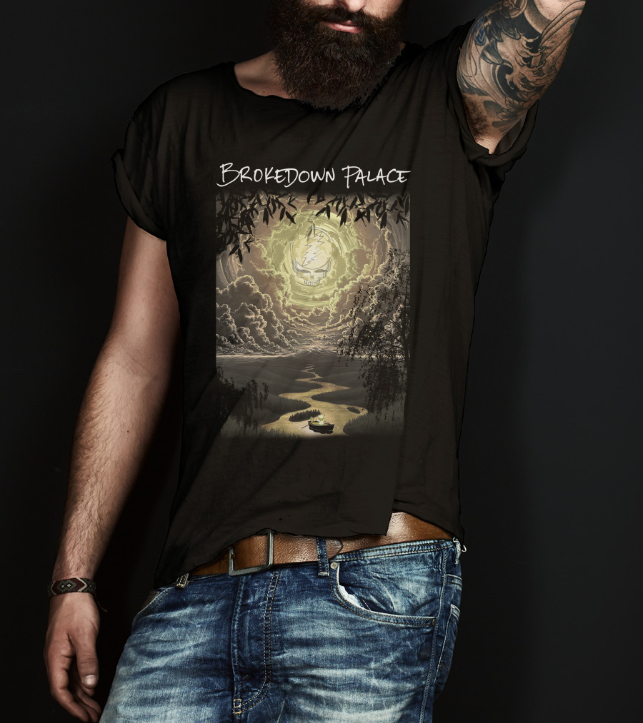 Brokedown Palace Grateful Dead Skull Lightning Flowing River Scene T-Shirt
