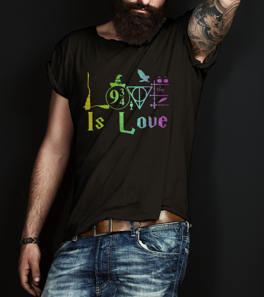Love Is Love 9 3/4 Rainbow Hogwarts Symbols T-Shirt