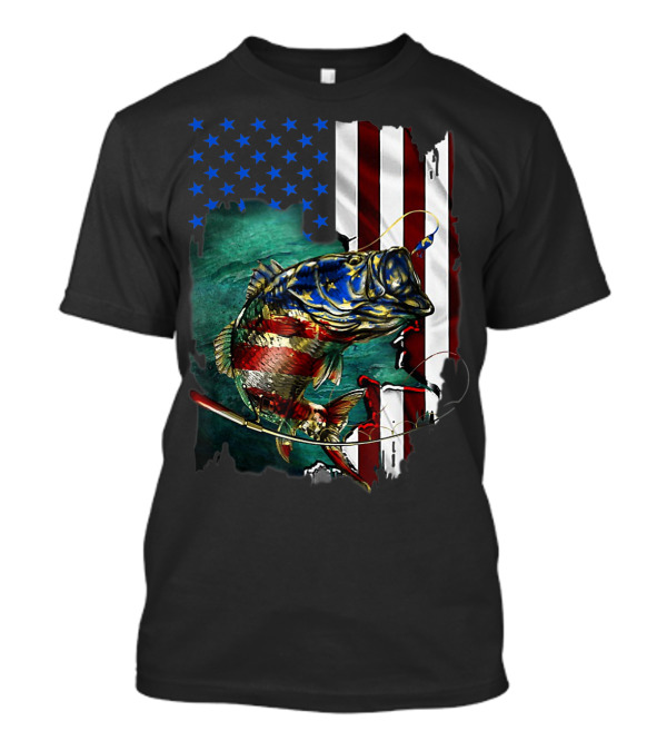 Bass Fishing American Flag Patriotic 4th Of July T-Shirt