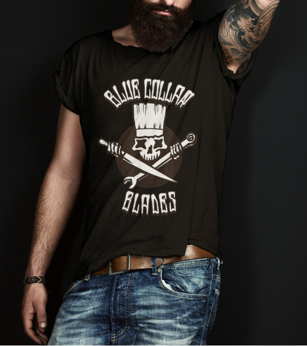 Blue Collar Blades Skully Chef With Knife And Wrench T-Shirt