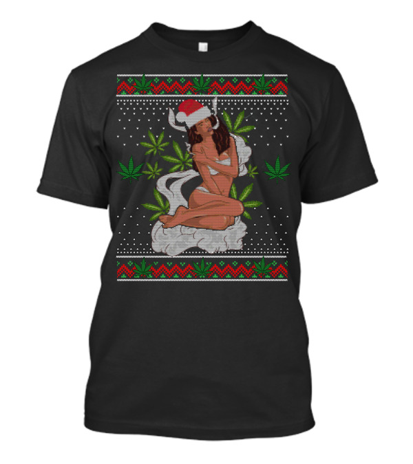 420 Santa Black Queen Weed Pot Leaf Melanin Christmas T-Shirt