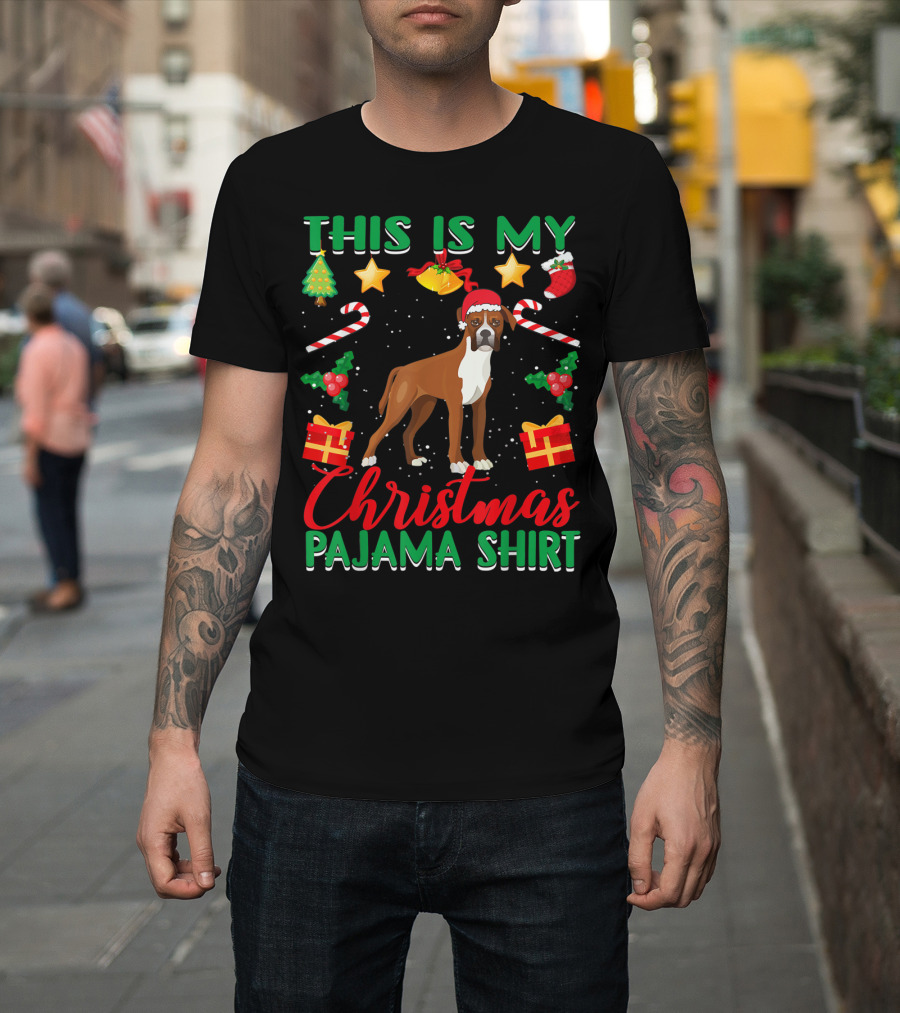 THIS IS MY CHRISTMAS PAJAMA SHIRT BOXER DOG CANDY CANES STARS HOLIDAY T-Shirt