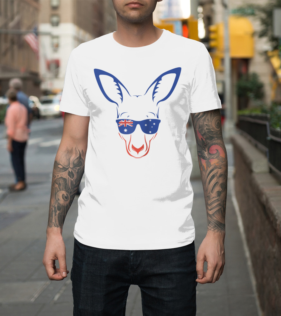 Kangaroo Wearing Australian Flag Sunglasses Patriotic Symbol Aussie T-Shirt