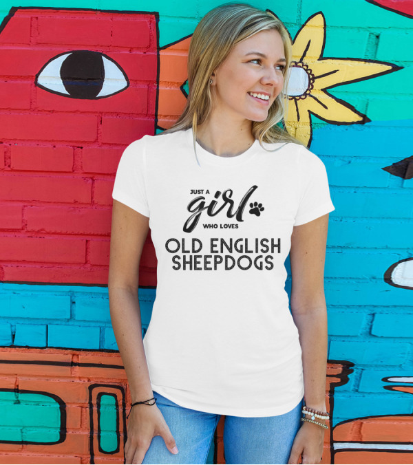Just A Girl Who Loves Old English Sheepdogs Paw Prints T-Shirt
