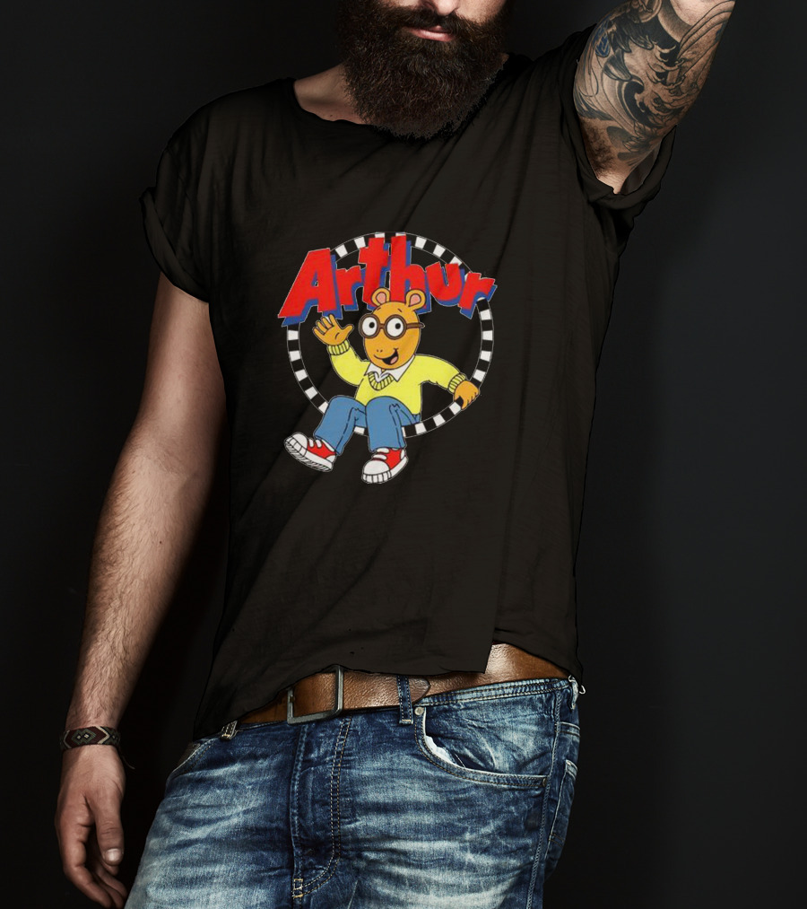 Arthur Retro Kids TV Character In Classic Outfit With Checkerboard Circle T-Shirt