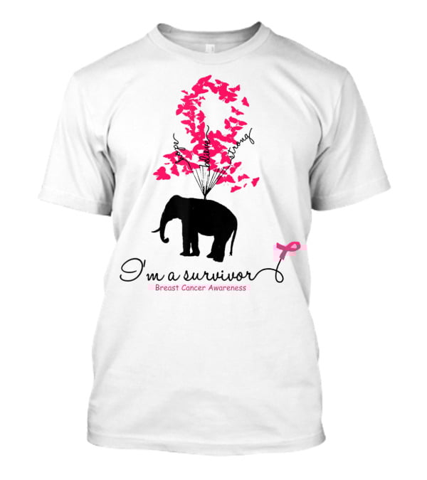 I'm A Survivor Pink Butterfly Elephant Breast Cancer Awareness T-Shirt
