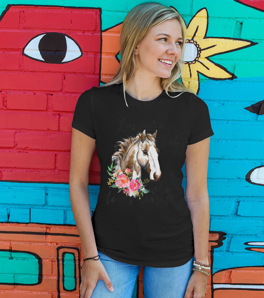 I'm Just A Girl Who Loves Horses Floral Horse T-Shirt