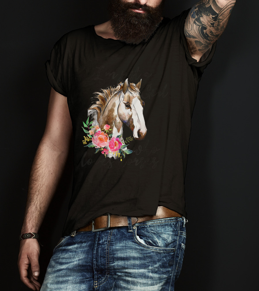 I'm Just A Girl Who Loves Horses Floral Horse T-Shirt