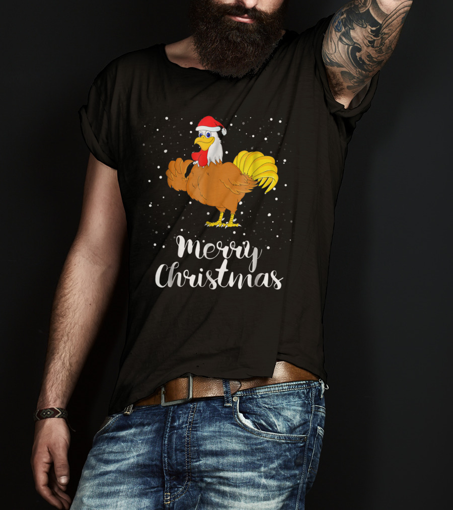 Merry Christmas Chicken Santa Hat Matching Family Group T-Shirt
