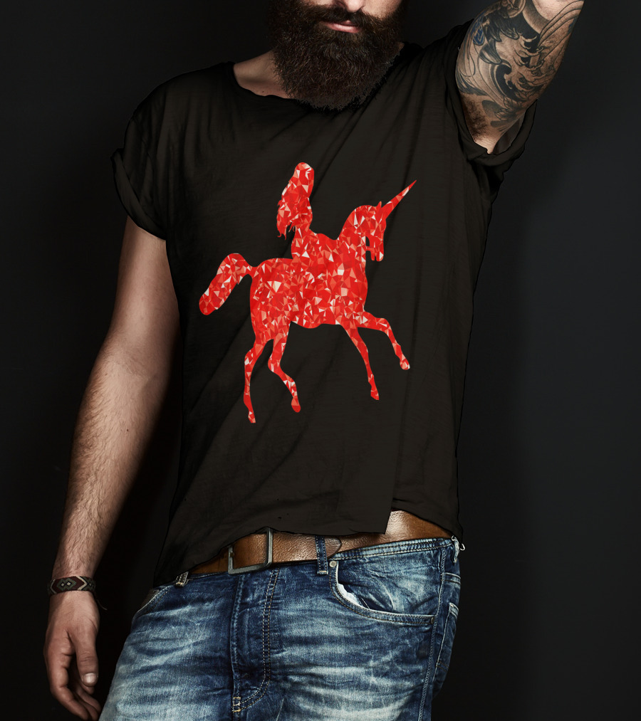 Animal Unicorn Sapphire Red Crystal T-Shirt