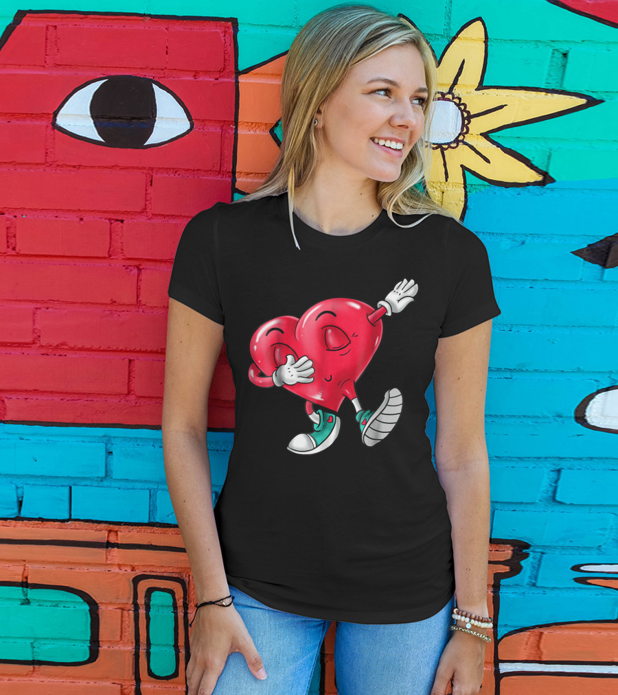 Dabbing Heart Valentine Kids Boys Love Day T-Shirt