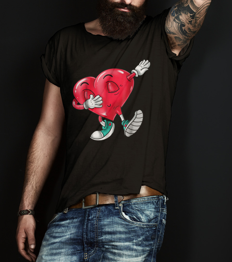 Dabbing Heart Valentine Kids Boys Love Day T-Shirt