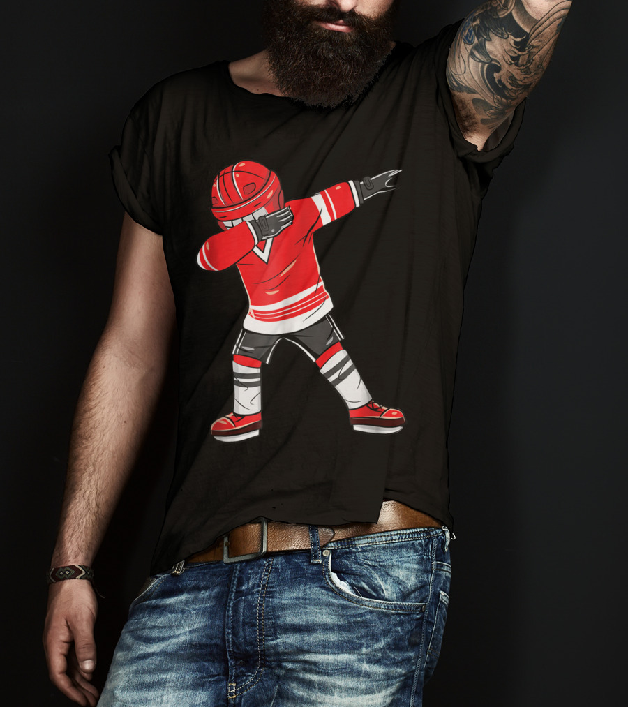 Dabbing Ice Hockey Funny Dab Squad Red Jersey T-Shirt