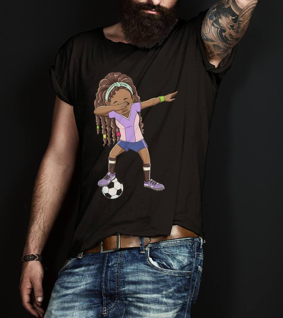 Dabbing Soccer Girls Black Queen Funny Football Youthful Sports Pose T-Shirt