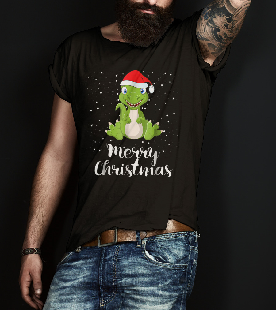 Merry Christmas Dinosaur Santa Hat Matching Family Group T-Shirt