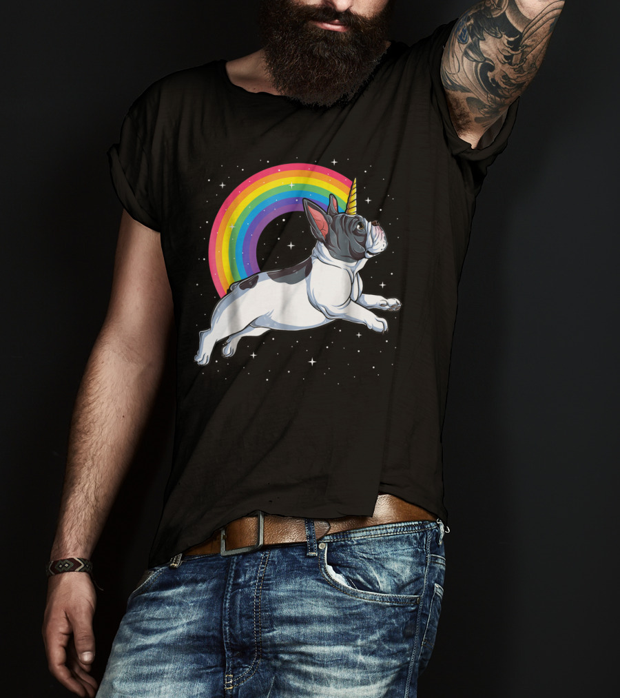 Frenchicorn7 Kids French Bulldog Unicorn With Rainbow Stars T-Shirt