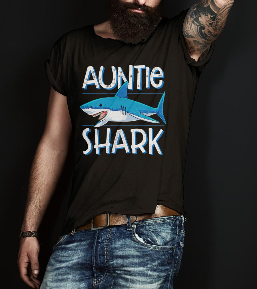 Auntie Shark Family Matching Aunt Women Jawsome Blue Shark Cartoon T-Shirt