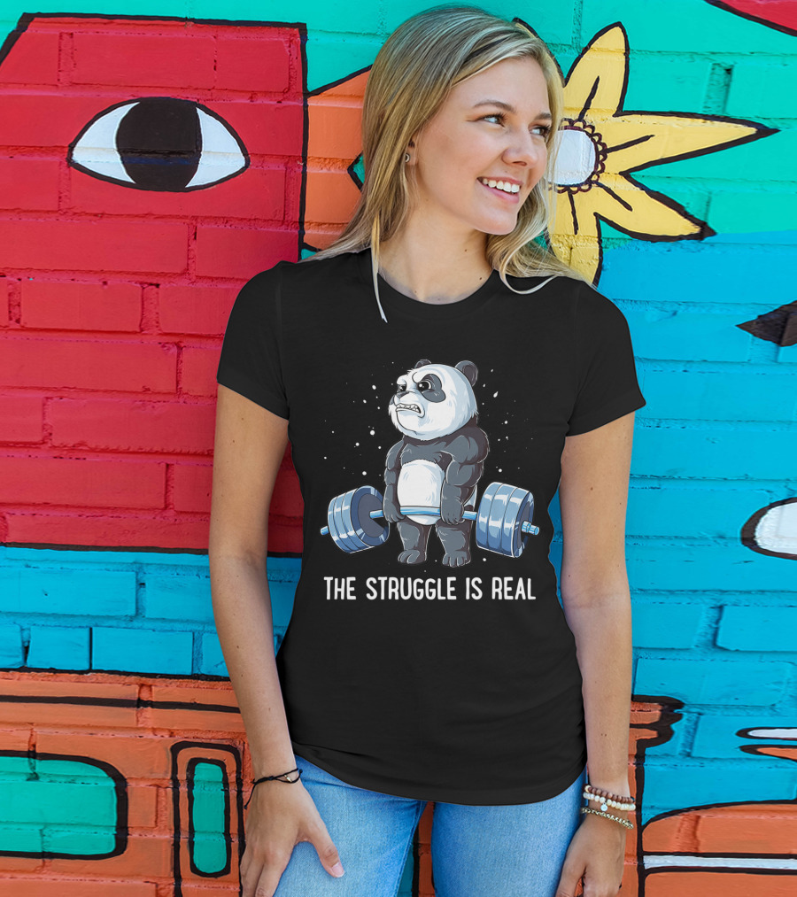 Panda The Struggle Is Real Deadlift Fitness Gym Men T-Shirt