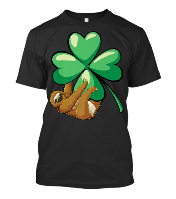 Sloth Hugging Shamrock St Patricks Day Women Girls Lucky Charm T-Shirt
