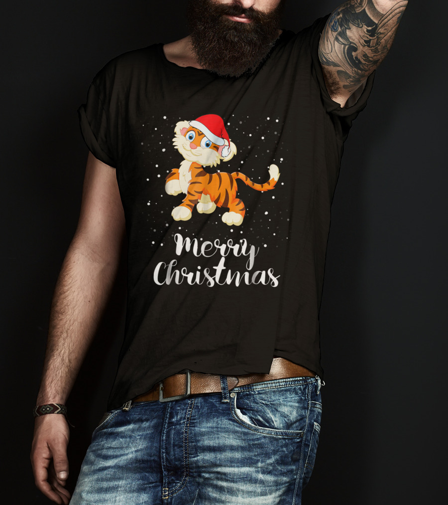 Merry Christmas Tiger Funny Christmas Matching Family Group T-Shirt