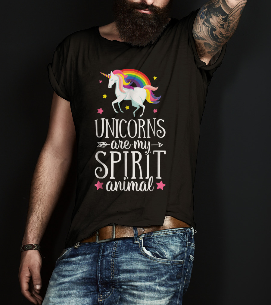 Unicorns Are My Spirit Animal Rainbow Stars Fantasy T-Shirt