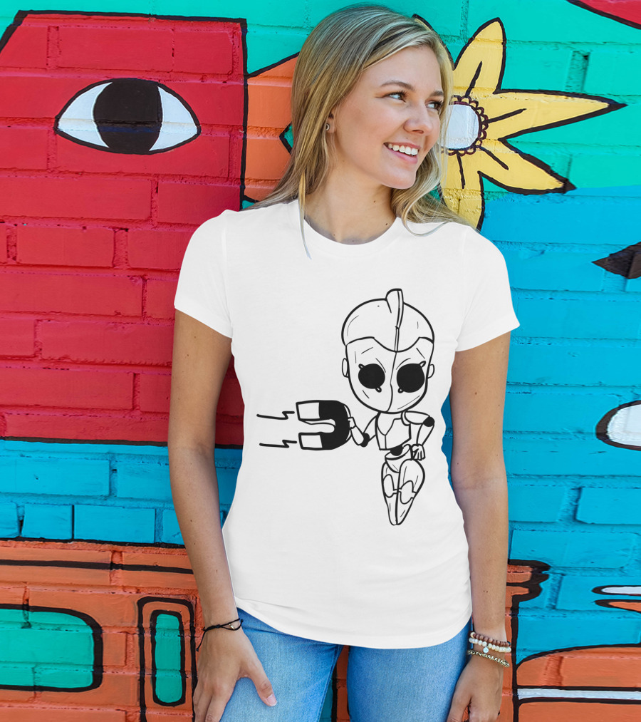 Valentines Couples Girl Her Him Girls Magnet Robot T-Shirt
