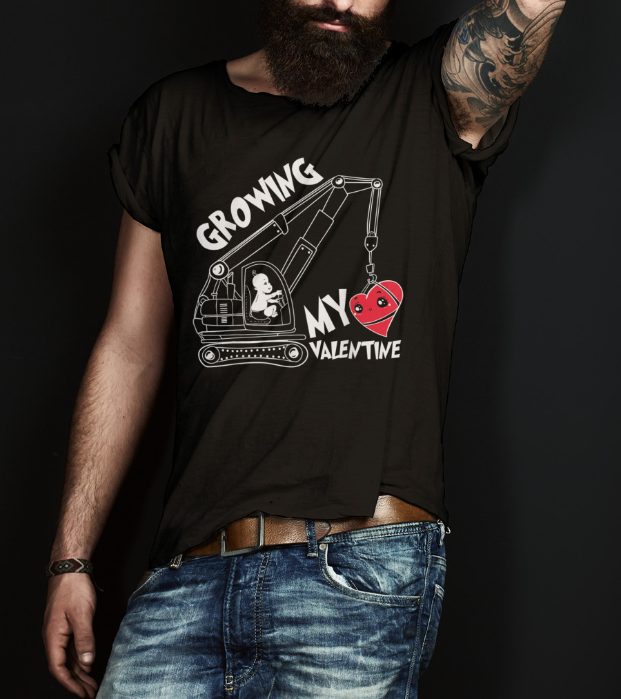 Growing My Valentine Valentine's Children Excavator Heart T-Shirt