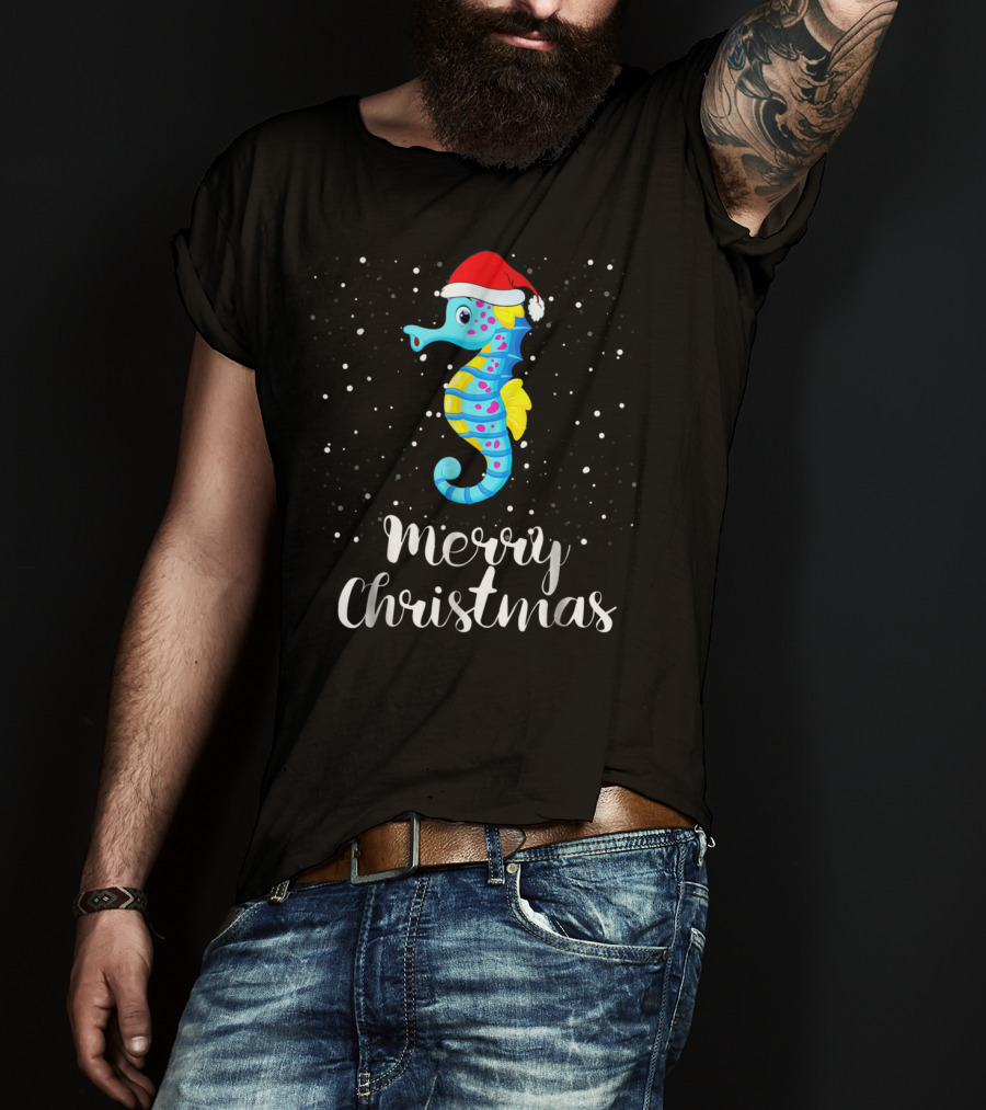 Merry Christmas Seahorse Family Group Matching T-Shirt