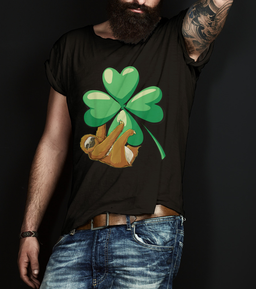Sloth St Patricks Day Hugging Shamrock Women Girls 16 Lucky Clover T-Shirt