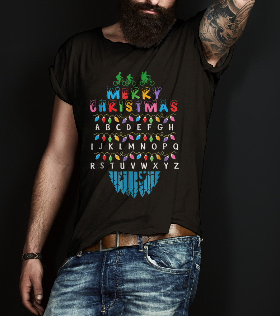 Merry Christmas Stranger Things Upside Down Alphabet Bike Lights T-Shirt