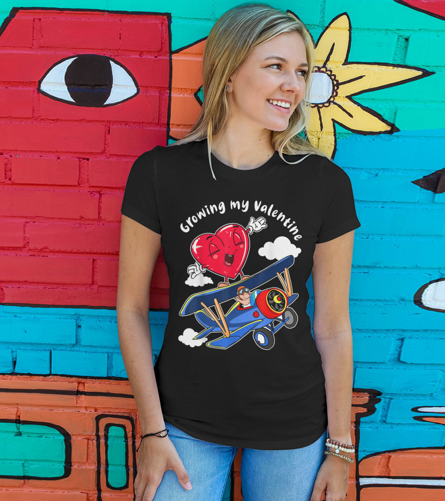 Growing My Valentine Cute Airplane Heart7 For Child Baby T-Shirt