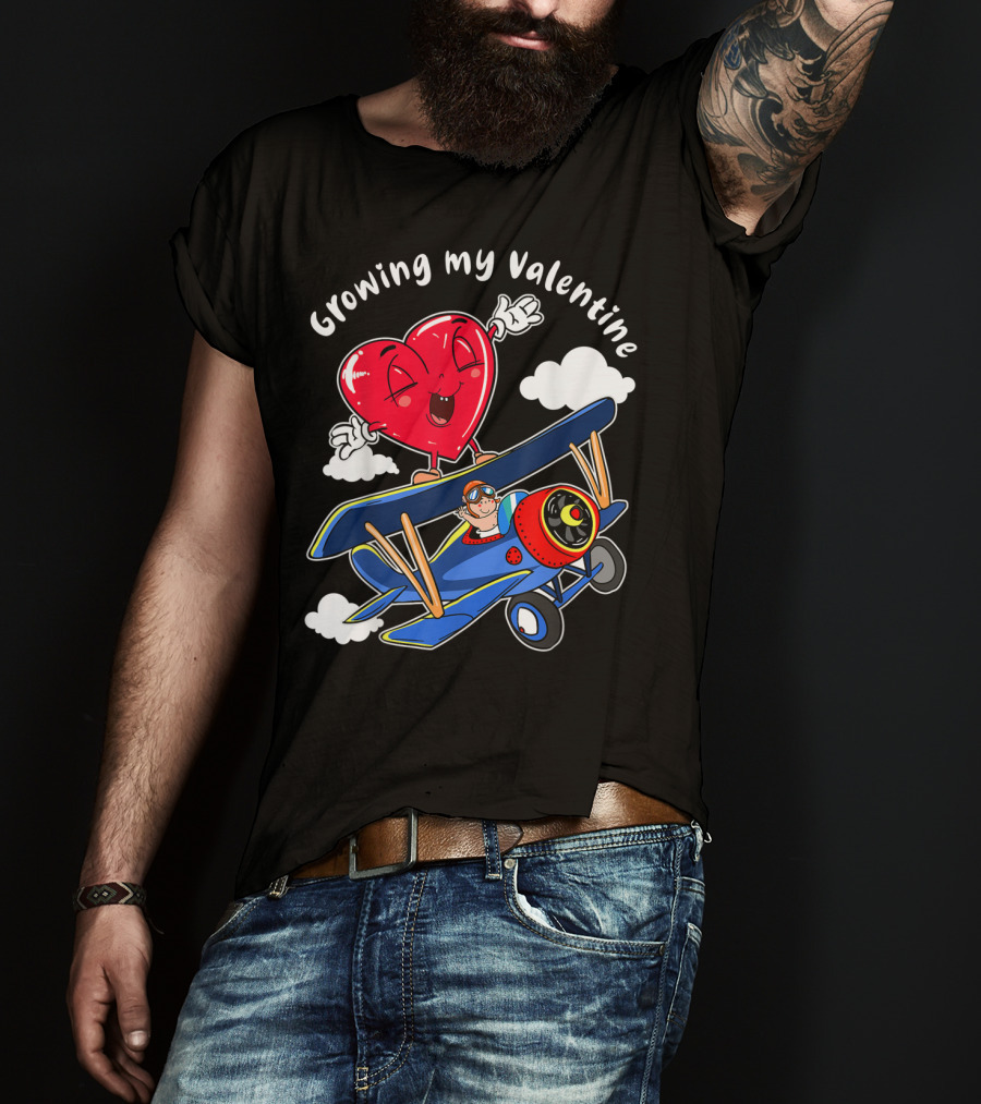 Growing My Valentine Cute Airplane Heart7 For Child Baby T-Shirt