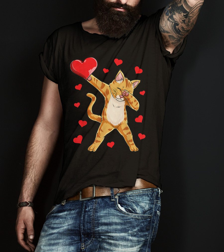 Dabbing Cat Heart Valentines Day Girls Kitten Lover 14 T-Shirt